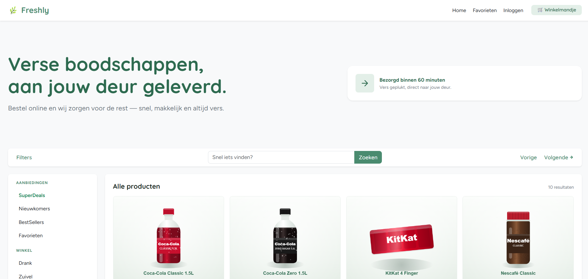 Screenshot van de Freshly webwinkel