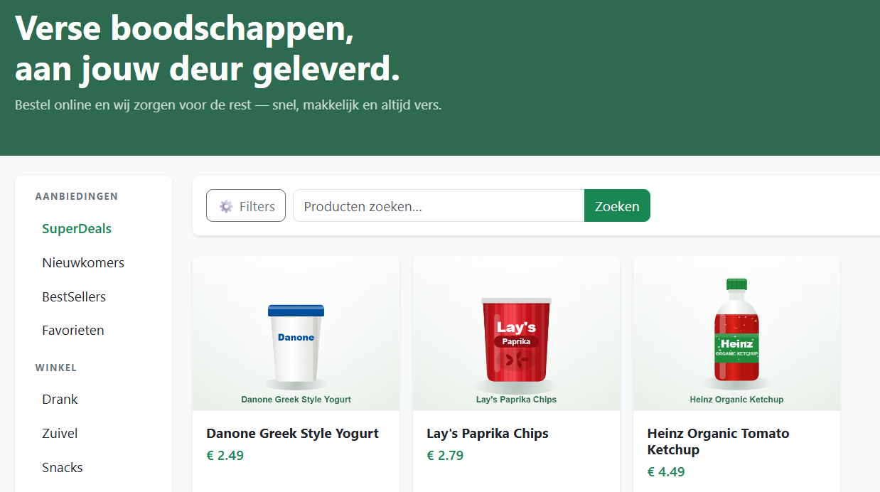 Screenshot van de Freshly webwinkel